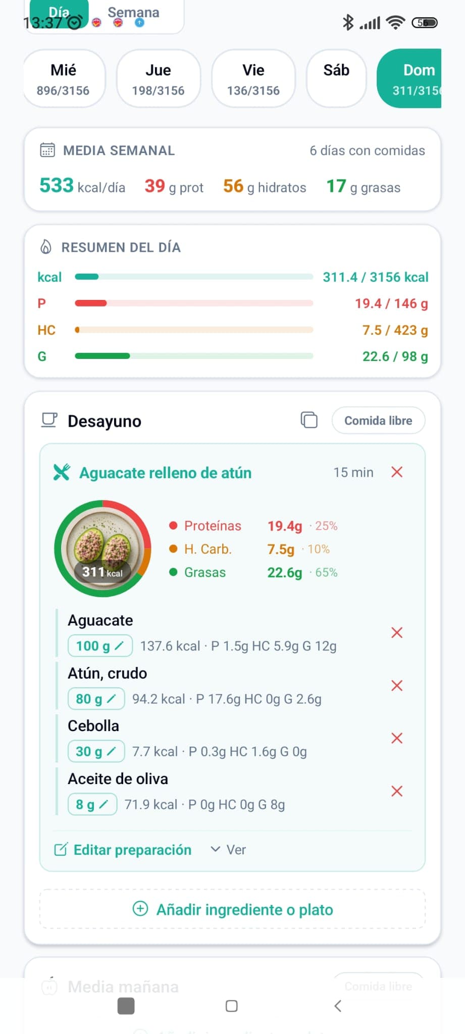 App Pro — plan nutricional semanal con macros